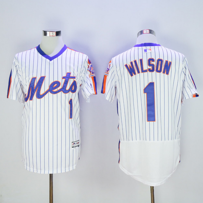 Men New York Mets #1 Wilson White Throwback Elite MLB Jerseys